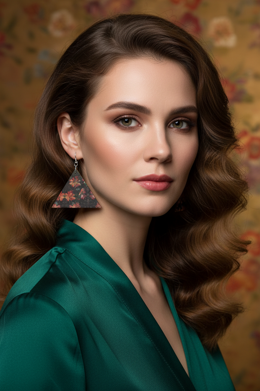 Vintage Floral Triangular Dangle Earrings
