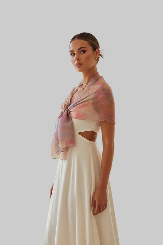 Ice Dyed Scarf: Pastel Pink Peach Watercolor Shawl