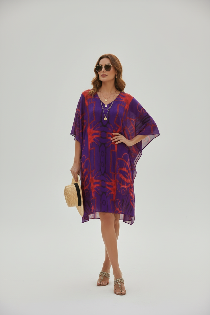 Crimson Cascade Purple Kaftan Dress