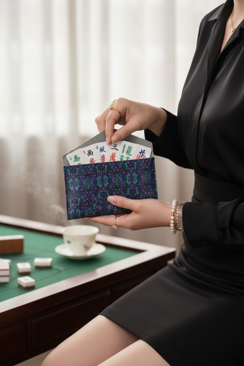 Mahjong Card Holder – Slim Leatherette Pouch with Abstract Pattern