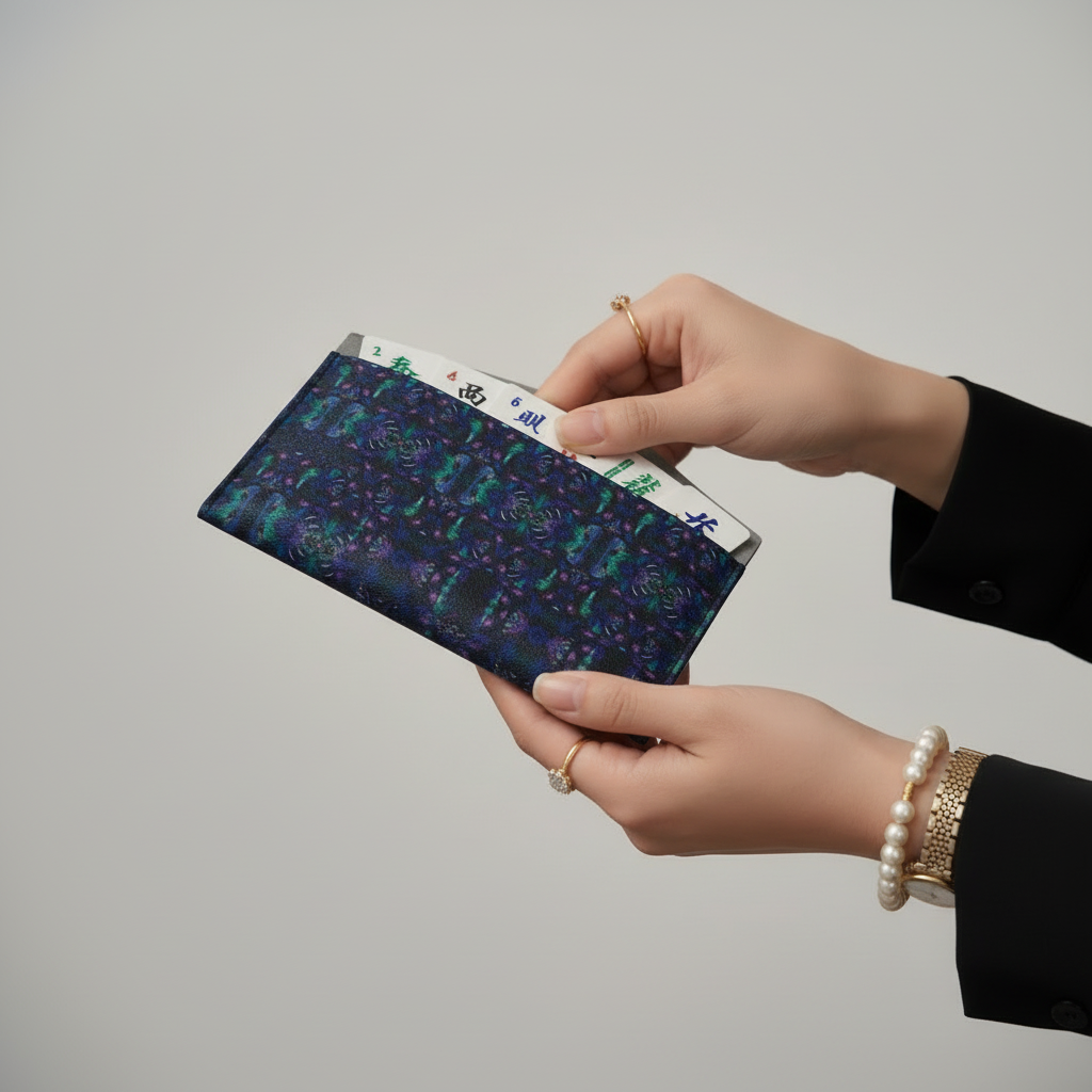 Mahjong Card Holder – Slim Leatherette Pouch with Abstract Pattern