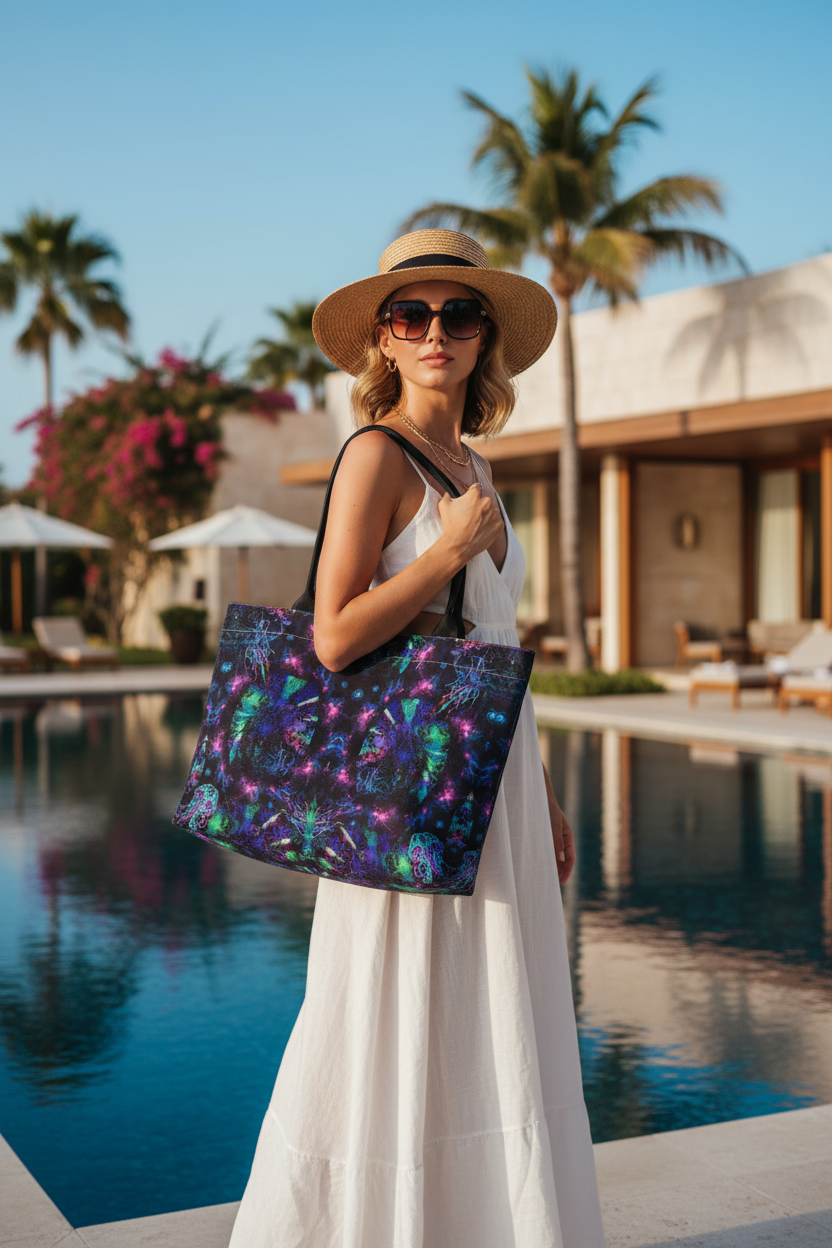 Abstract Neon Floral Everyday Carryall Tote Bag