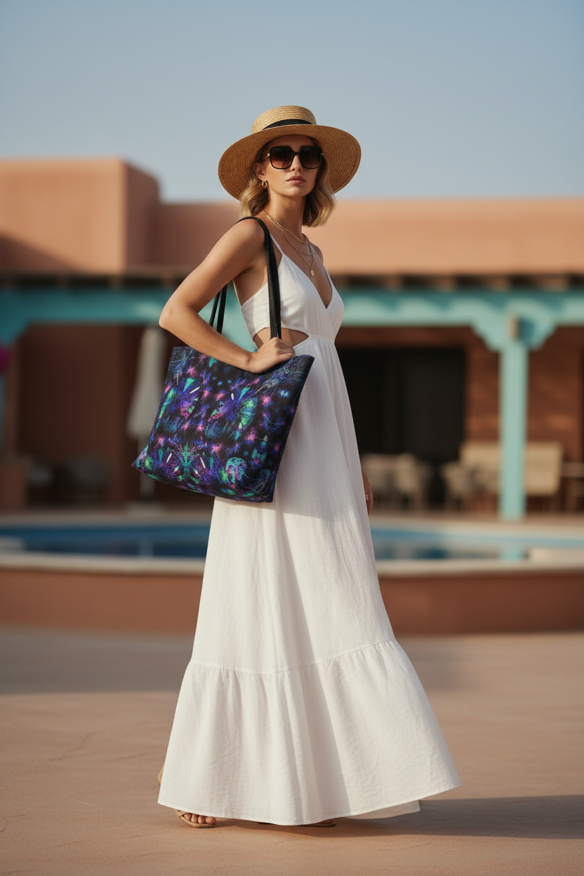 Abstract Neon Floral Everyday Carryall Tote Bag