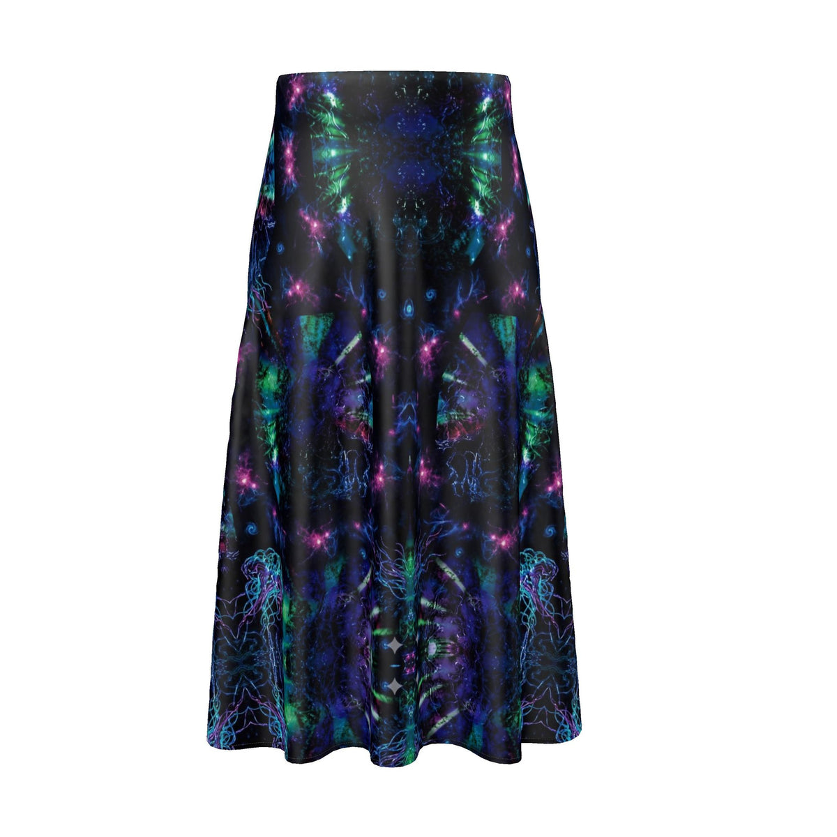 Ethereal Kaleidoscope Satin High-Waisted Midi Skirt
