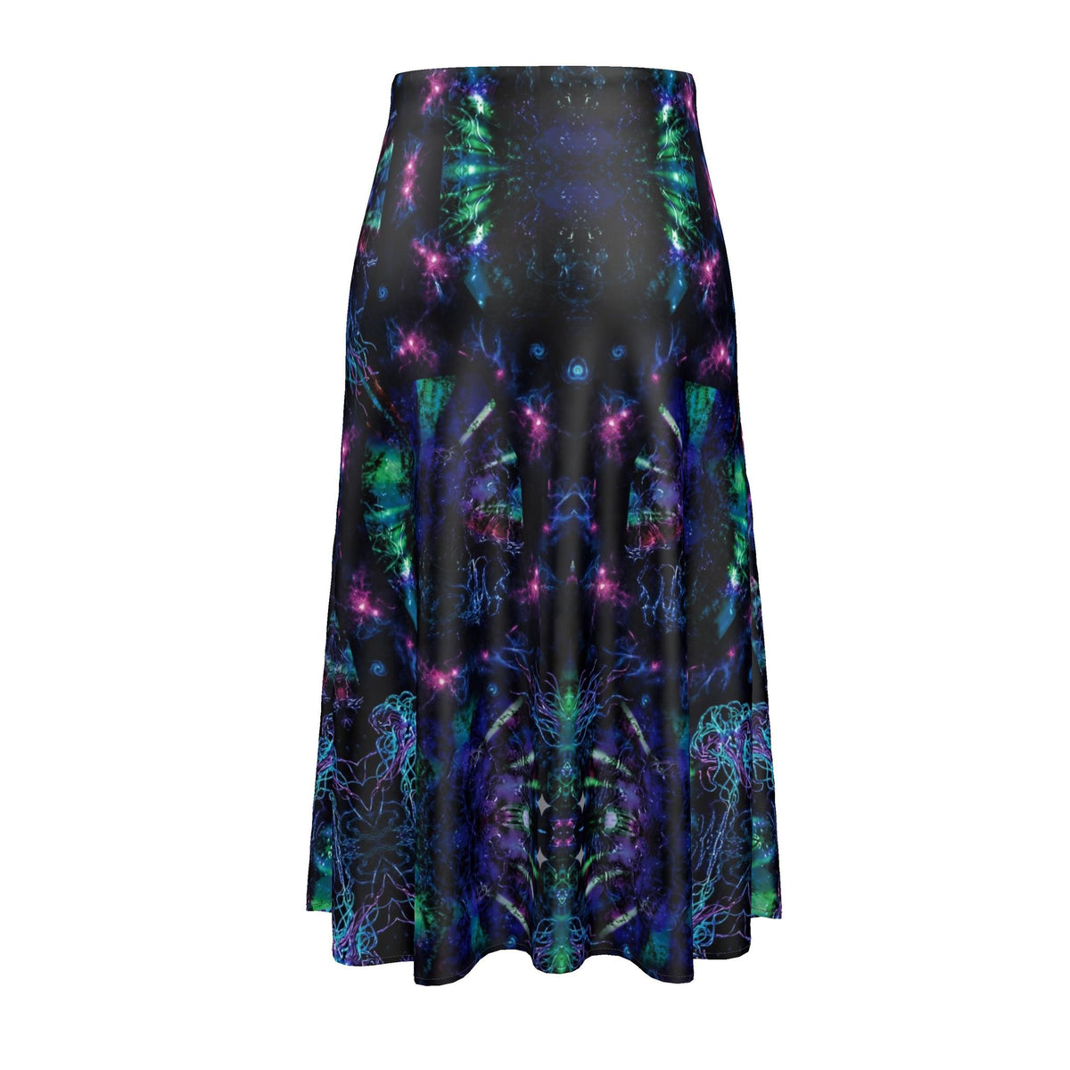 Ethereal Kaleidoscope Satin High-Waisted Midi Skirt
