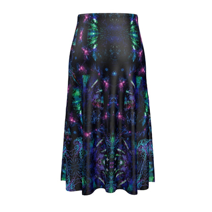 Ethereal Kaleidoscope Satin High-Waisted Midi Skirt