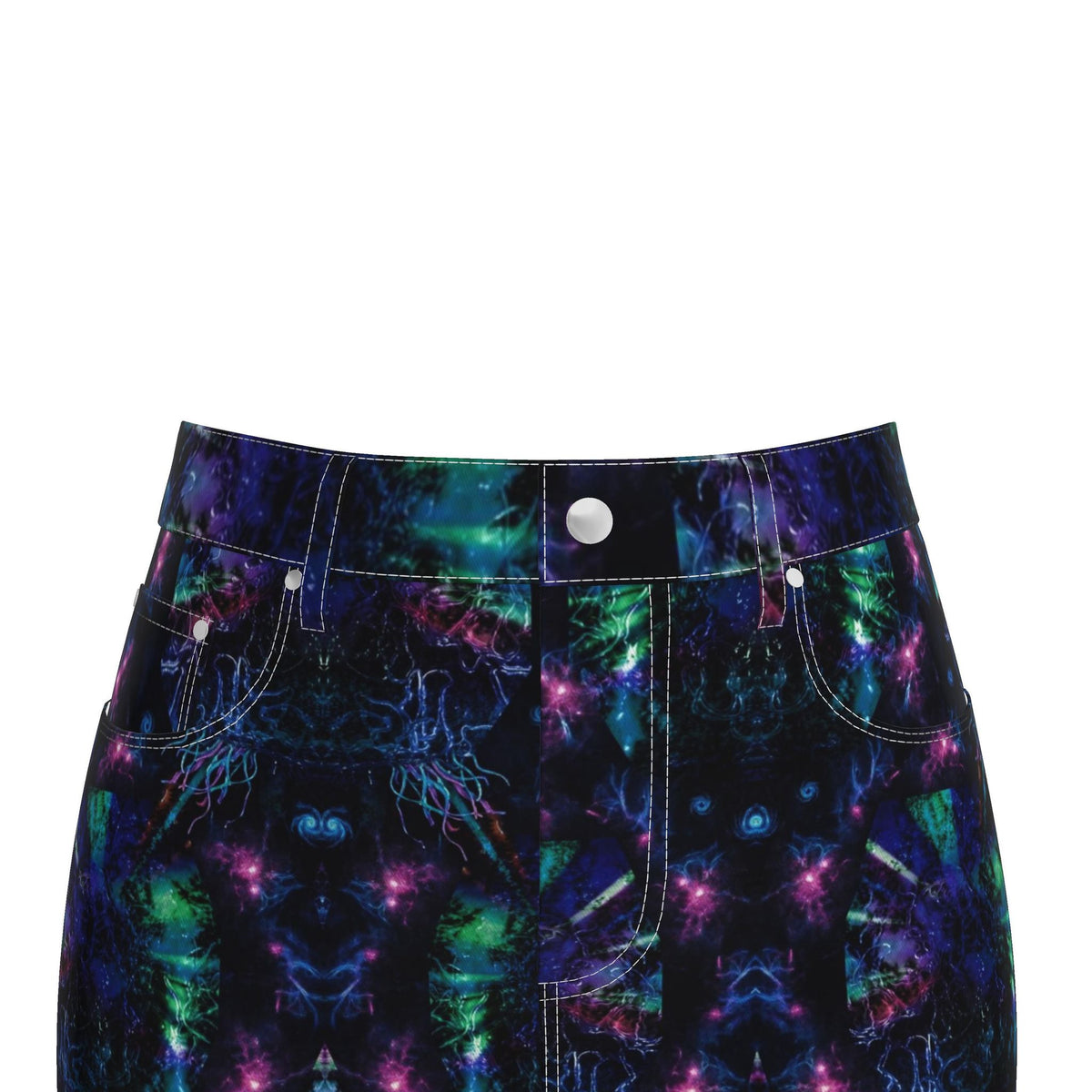 Neon Galaxy Abstract Print High-Waisted Denim Mini Skirt