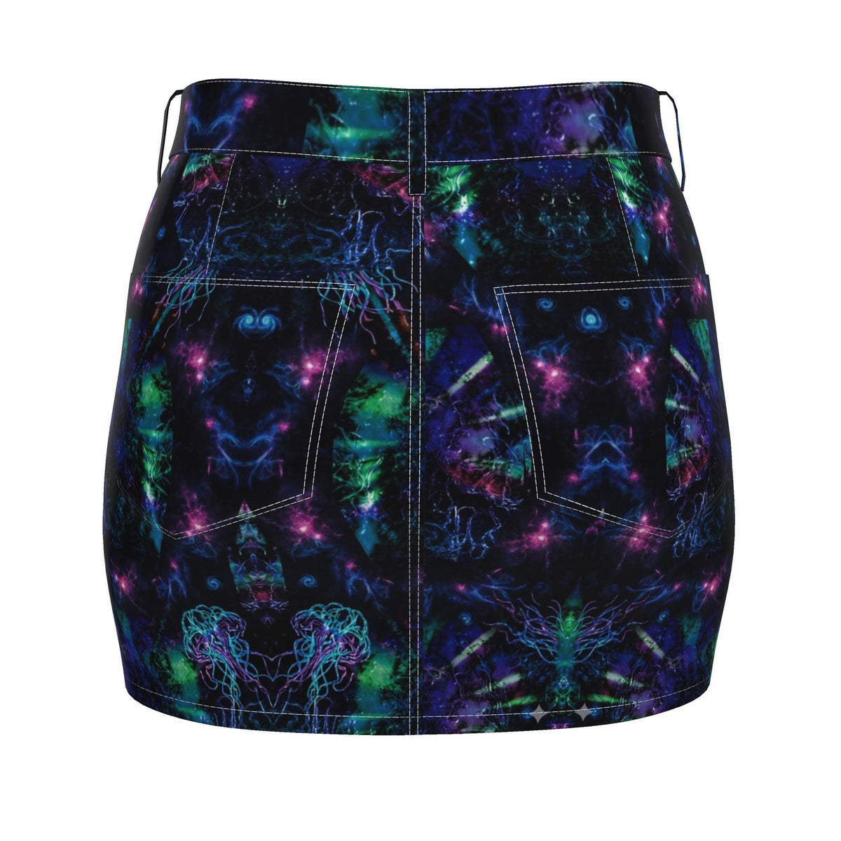 Neon Galaxy Abstract Print High-Waisted Denim Mini Skirt