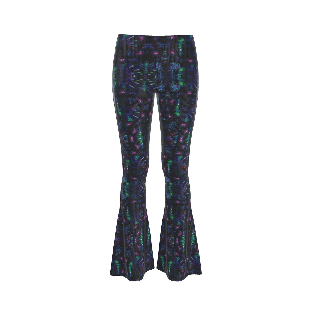 High-Waisted Printed Flared Leggings – Abstract Peacock Floral