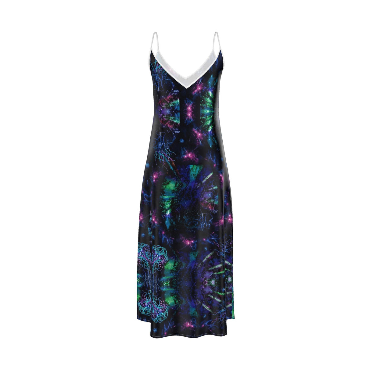 Cosmic Nebula V-Neck Maxi Slip Dress