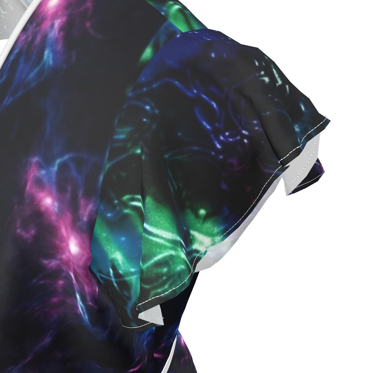 V-Neck Flutter Sleeve Galaxy Print Wrap Tea Dress