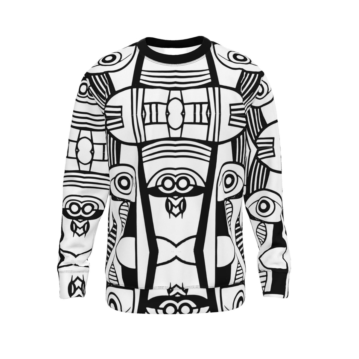 Monochrome Tribal Art Sweatshirt–Black & White Graphic Pullover Jumper