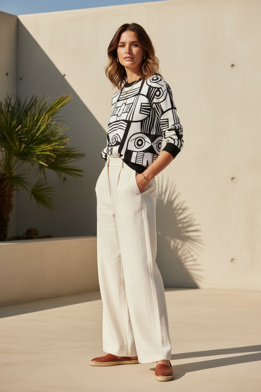 Monochrome Tribal Art Sweatshirt–Black & White Graphic Pullover Jumper