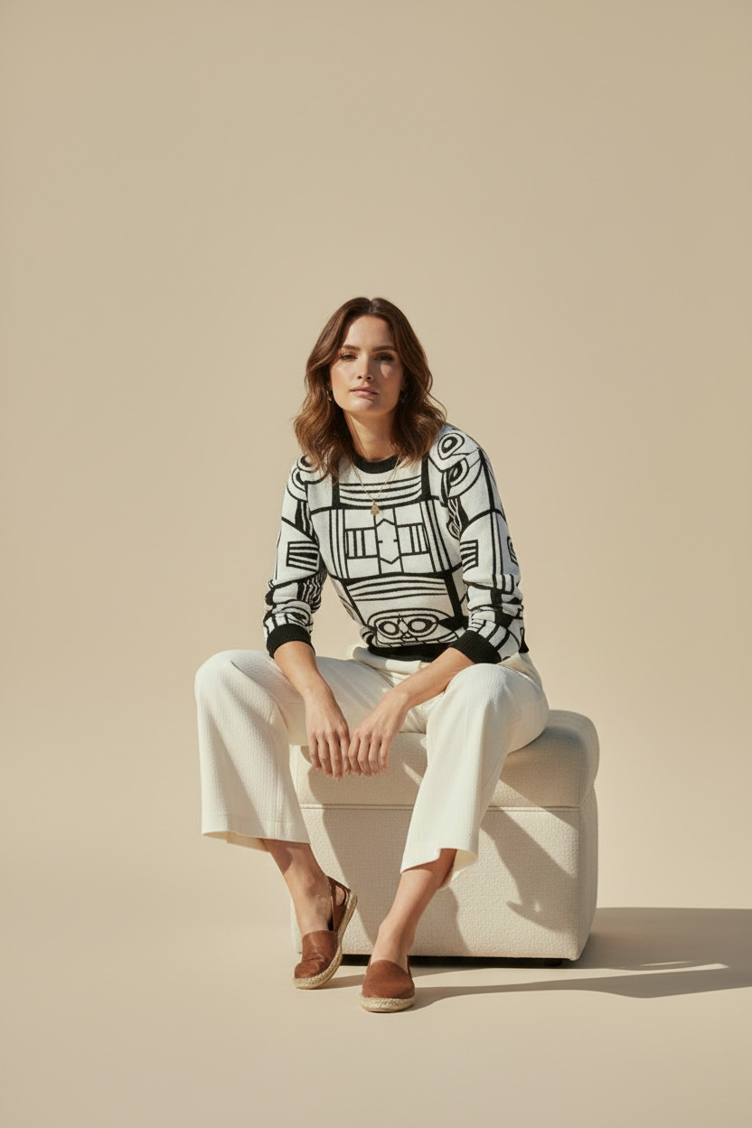 Monochrome Tribal Art Sweatshirt–Black & White Graphic Pullover Jumper