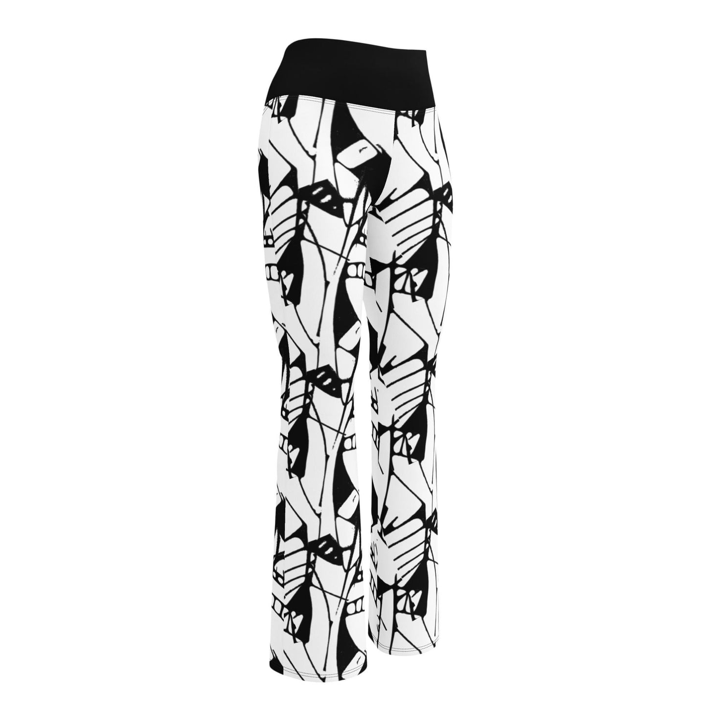 Bold Abstract Graphic Print Flare Leggings | Black & White High Waisted Trousers