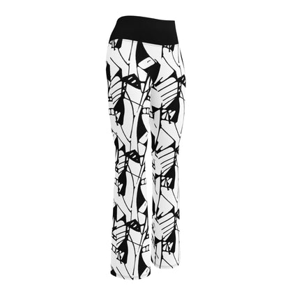 Bold Abstract Graphic Print Flare Leggings | Black & White High Waisted Trousers