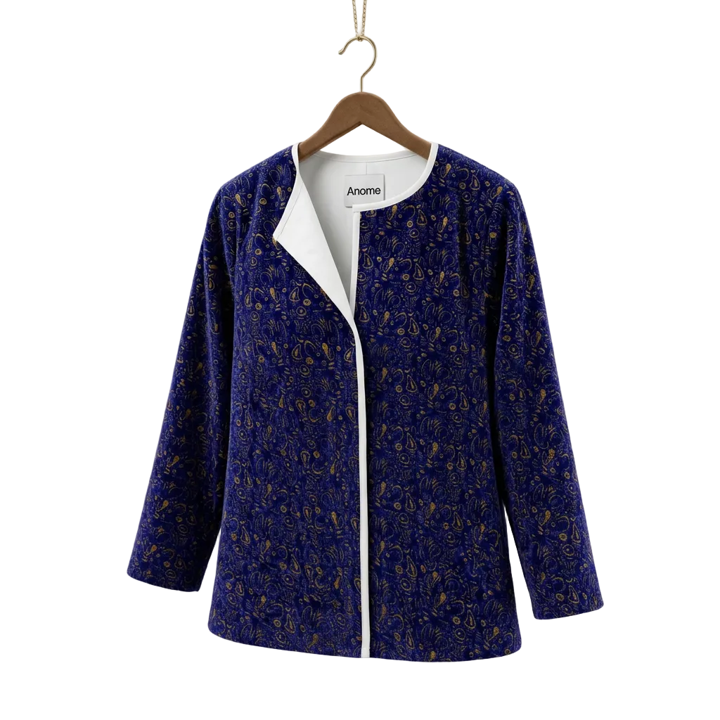 Abstract Blue & Gold Kimono Jacket, Artistic Open Front kimono jacket, Oversized Boho Robe, Contemporary Patterned Cover Up, Anome Statement Outerwear
