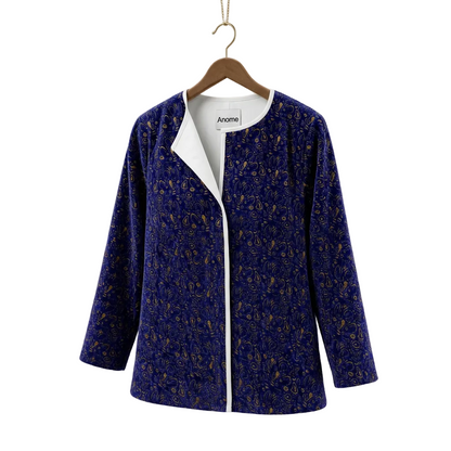 Abstract Blue & Gold Kimono Jacket, Artistic Open Front kimono jacket, Oversized Boho Robe, Contemporary Patterned Cover Up, Anome Statement Outerwear