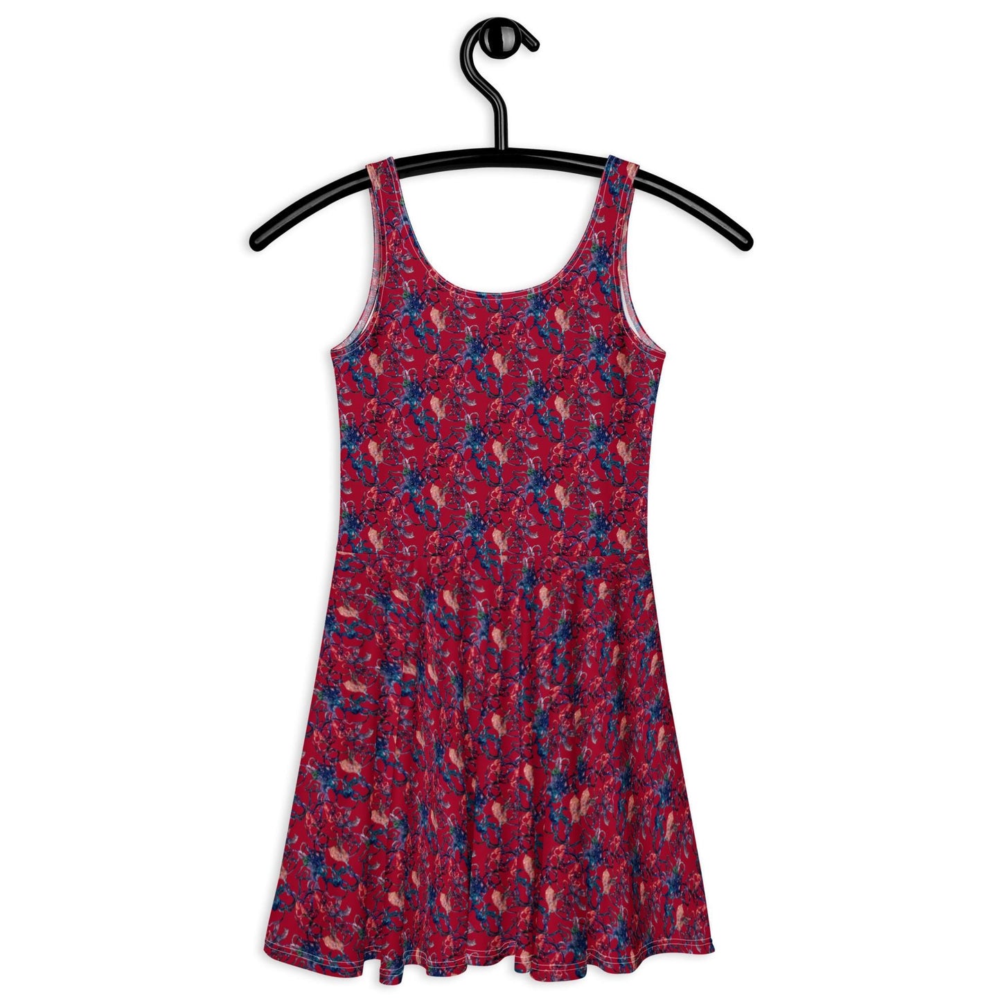 Red Floral Skater Dress: Chic Abstract Print, Elegant Party Outfit