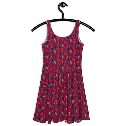Red Floral Skater Dress: Chic Abstract Print, Elegant Party Outfit