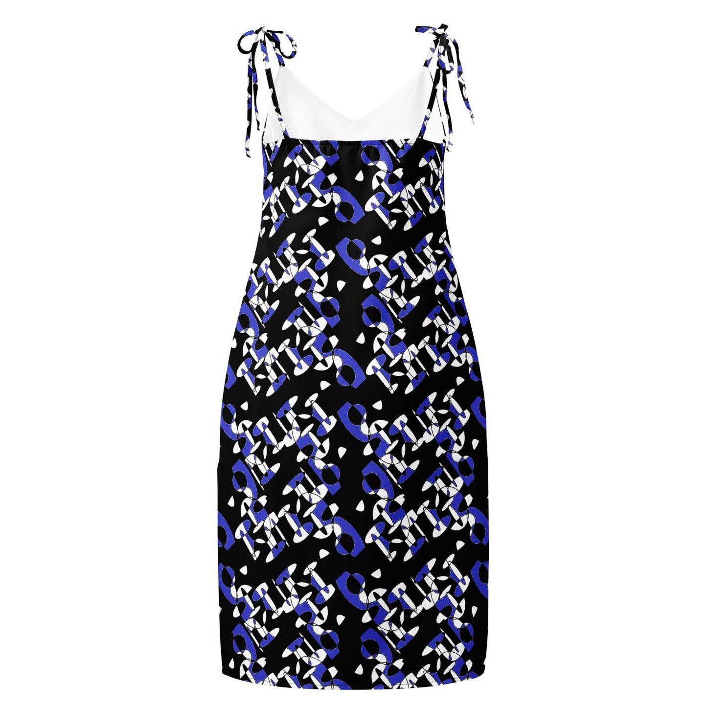 Summer Holiday Beach Dress — Sleeveless Midi Dress with Blue Abstract Print
