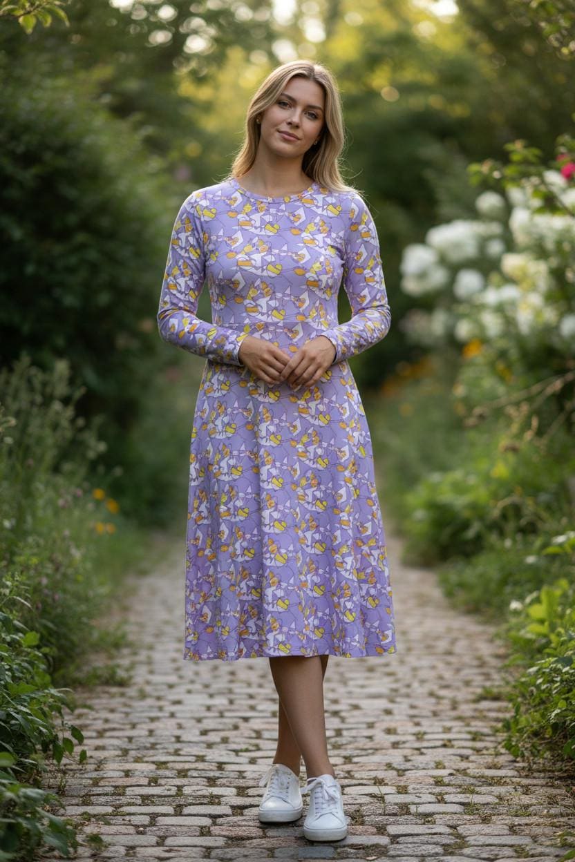 Elegant Lavender Garden Dress for Holidays- midi dress