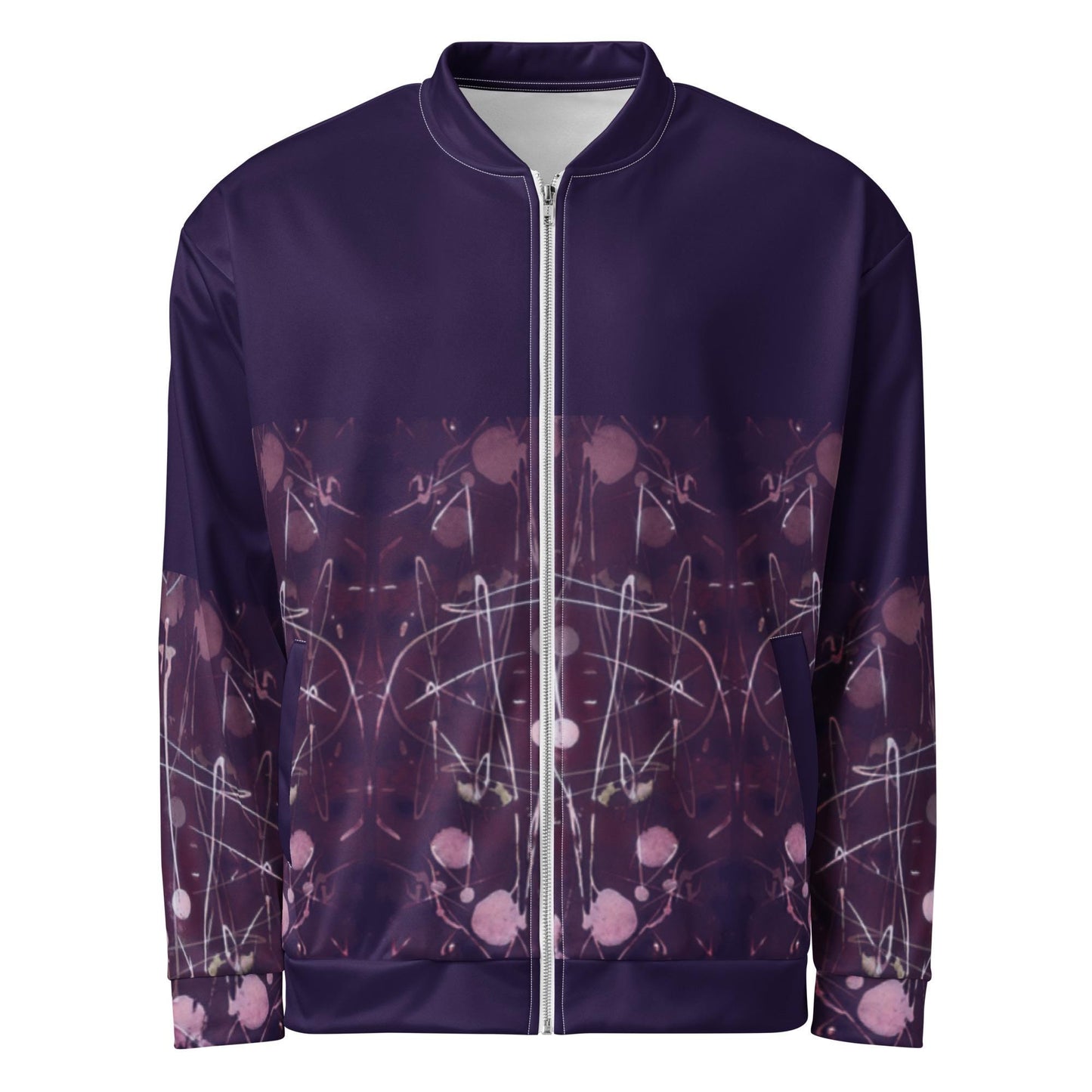 Purple Gradient Bomber Jacket: Batik Style Graphic Design