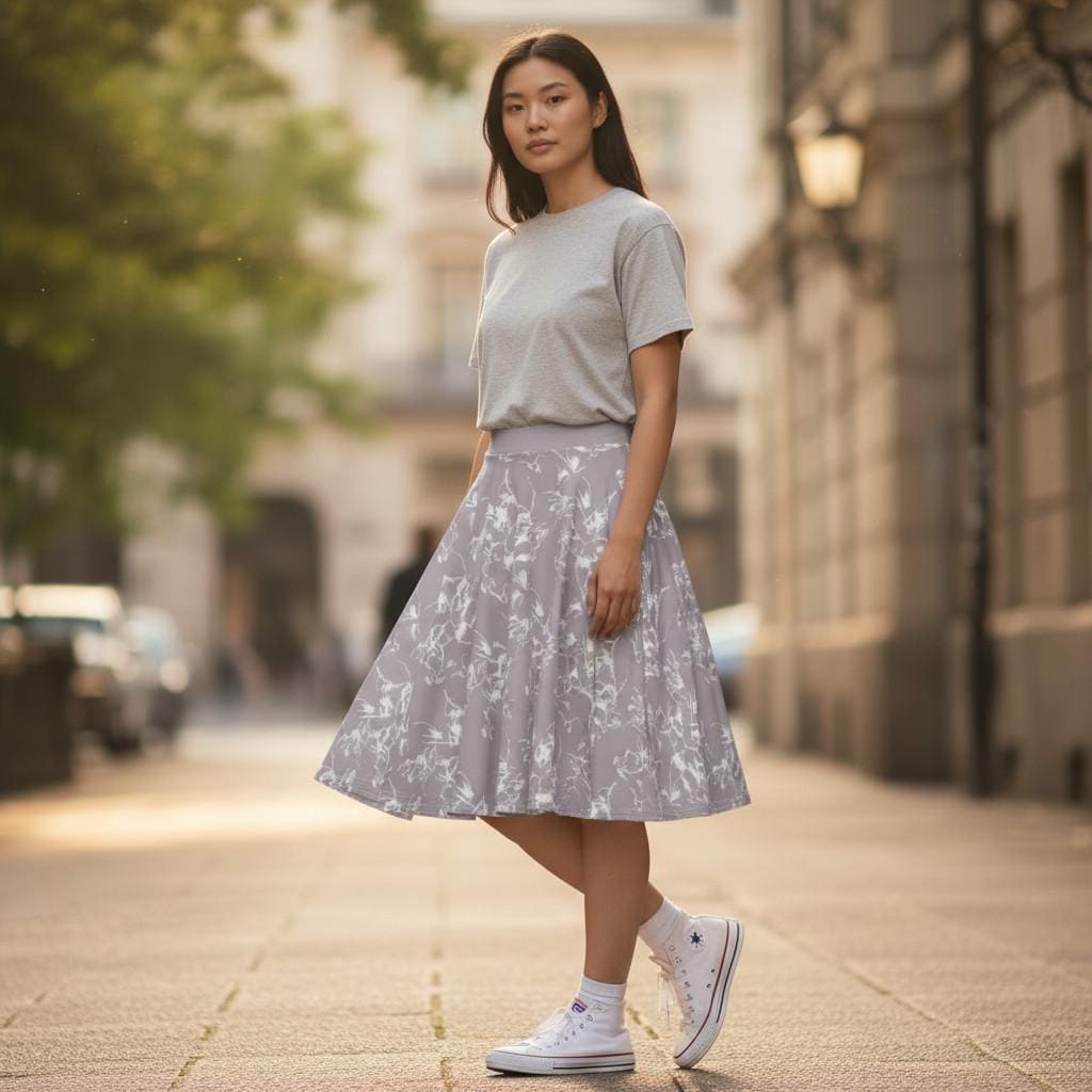 Lavender Floral A-Line Midi Skirt – Soft Flowing Summer Skirt
