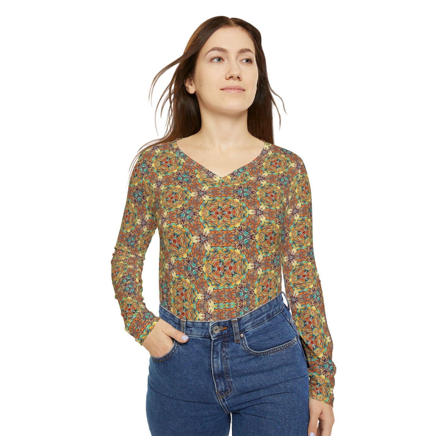 Bohemian V-Neck Long Sleeve Shirt: Colorful Fall Fashion