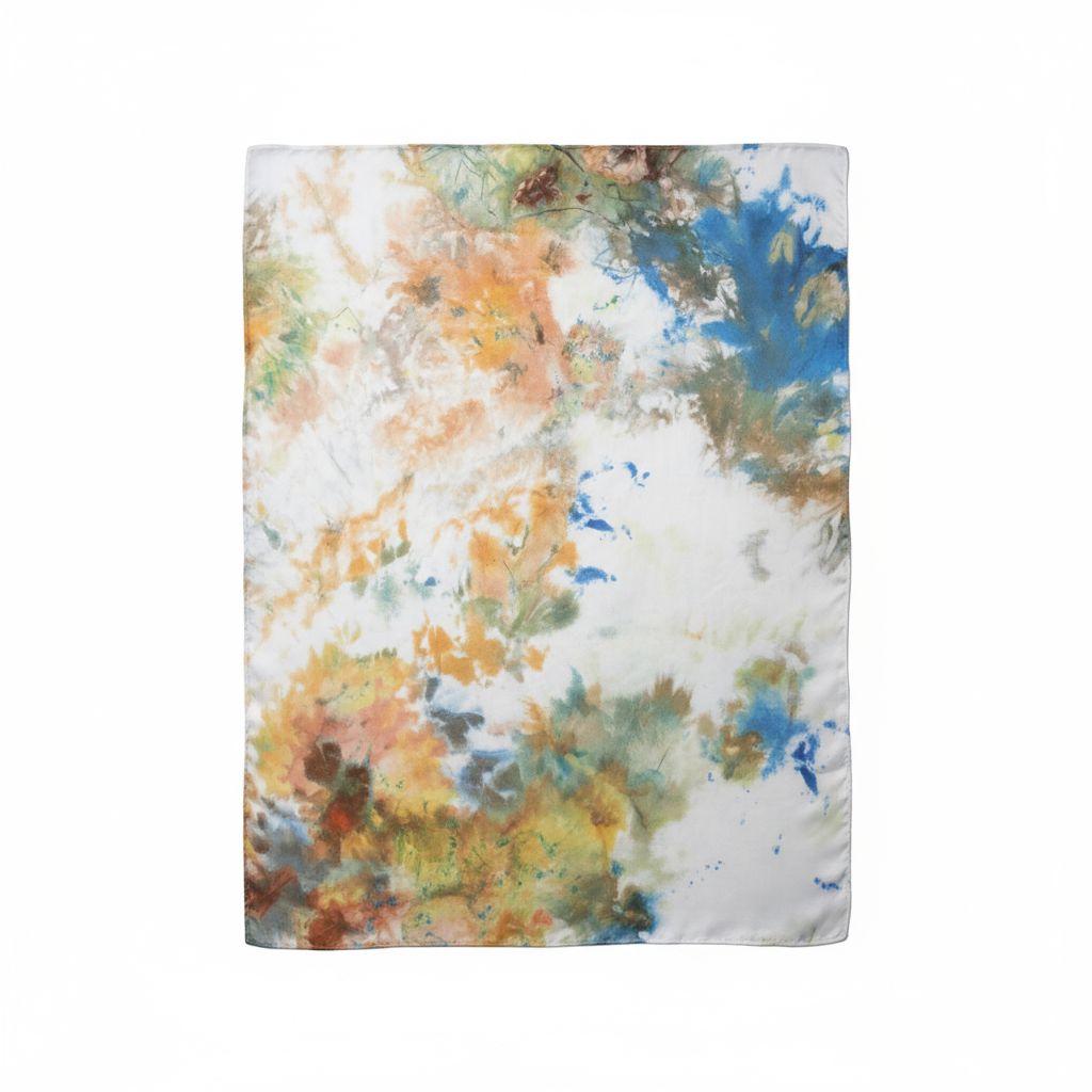 Ice-Dyed Silk Scarf: Teal Green & Golden Yellow Watercolor Shawl