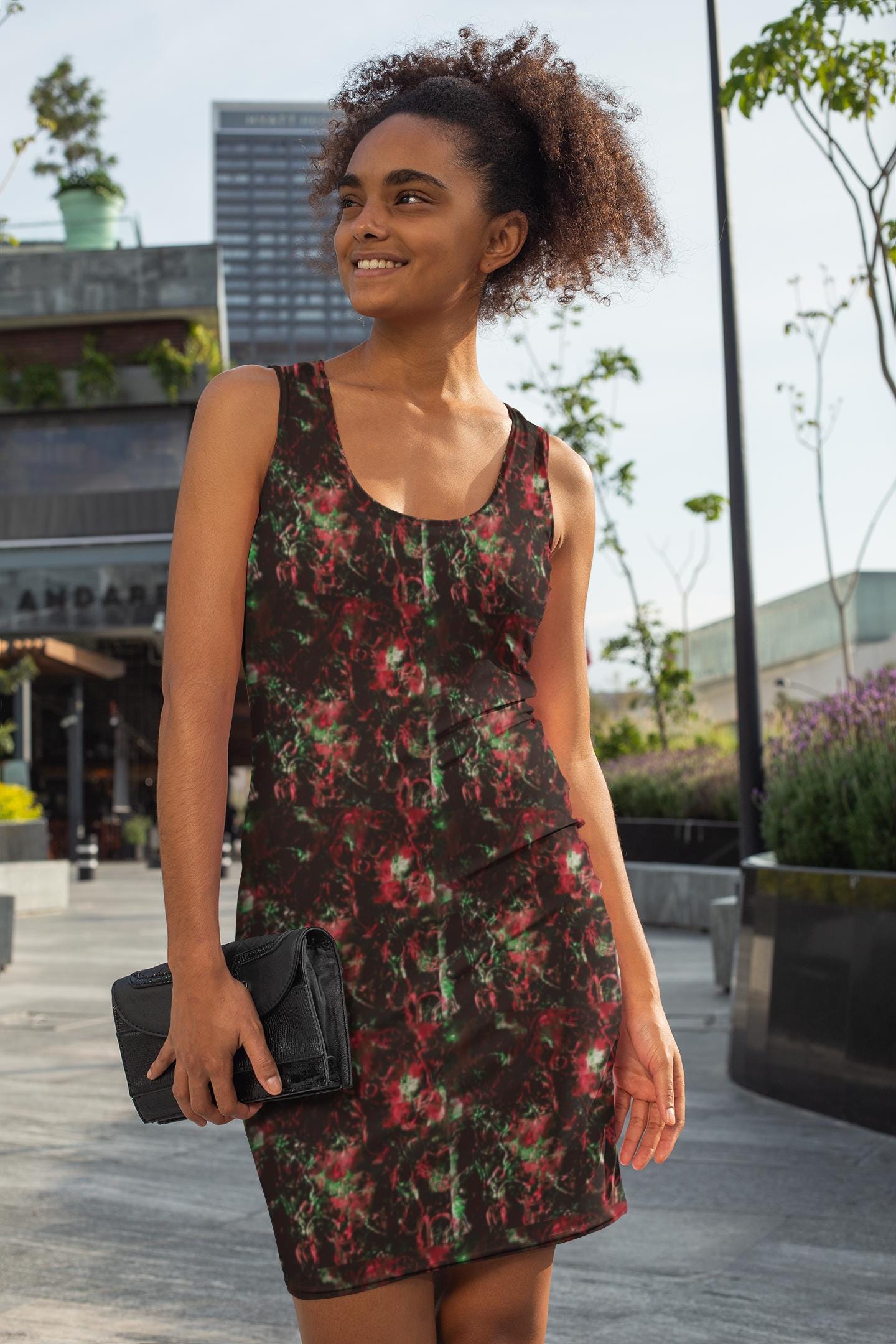 Abstract Floral Bodycon Dress: Sleeveless Summer Evening Style