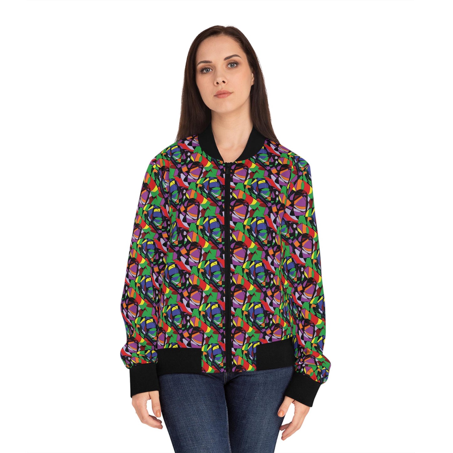 Colorful Women's Bomber Jacket, Trendy Outerwear, Fashion Statement, Layering Piece, Casual Style