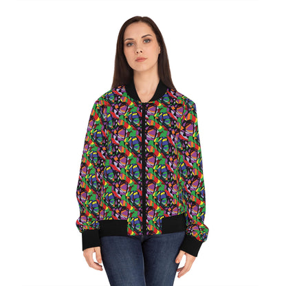 Colorful Women's Bomber Jacket, Trendy Outerwear, Fashion Statement, Layering Piece, Casual Style