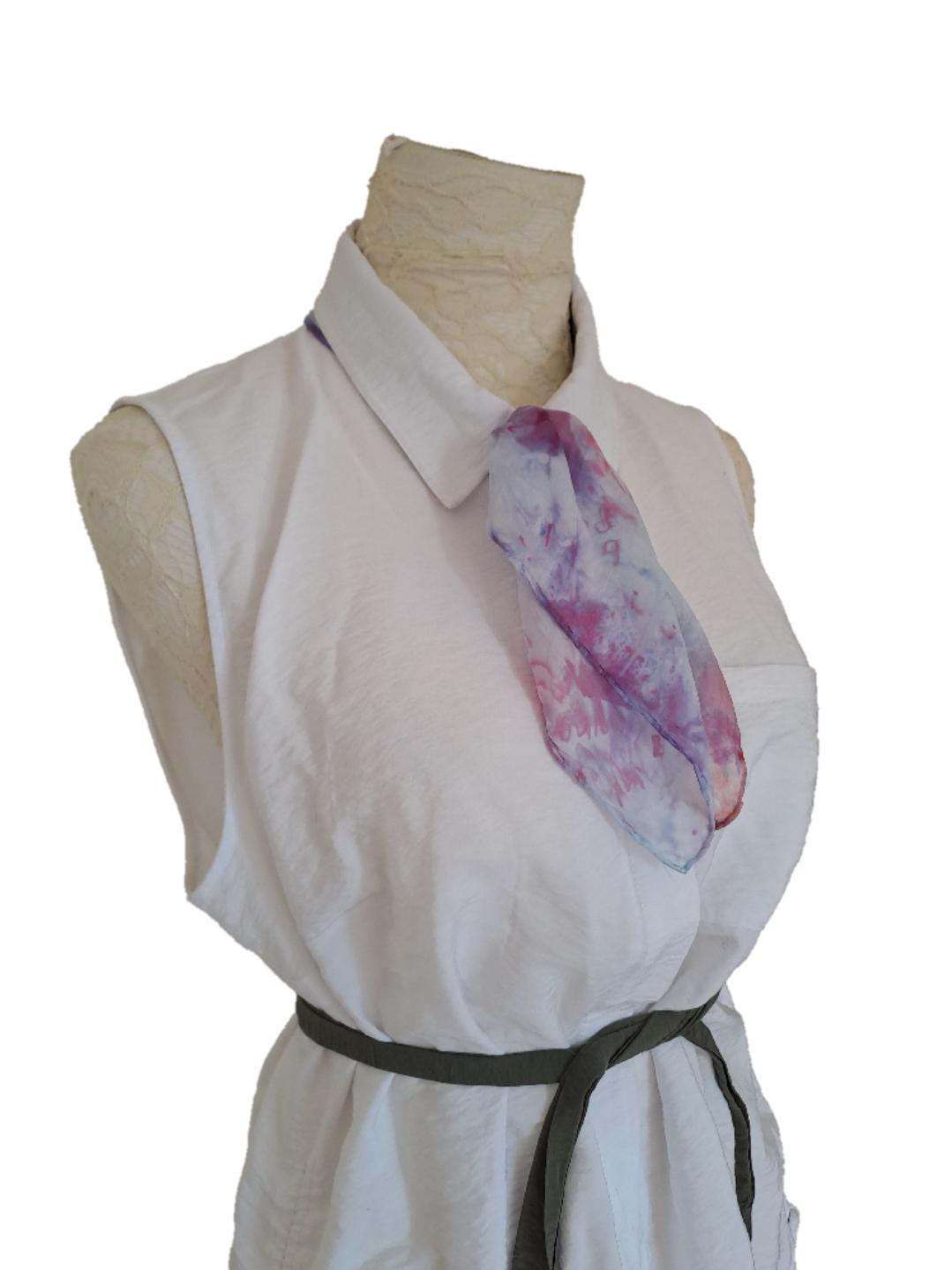Hand-Dyed Silk Scarf: Watercolor Tie Dye Bandana - Pink & Purple