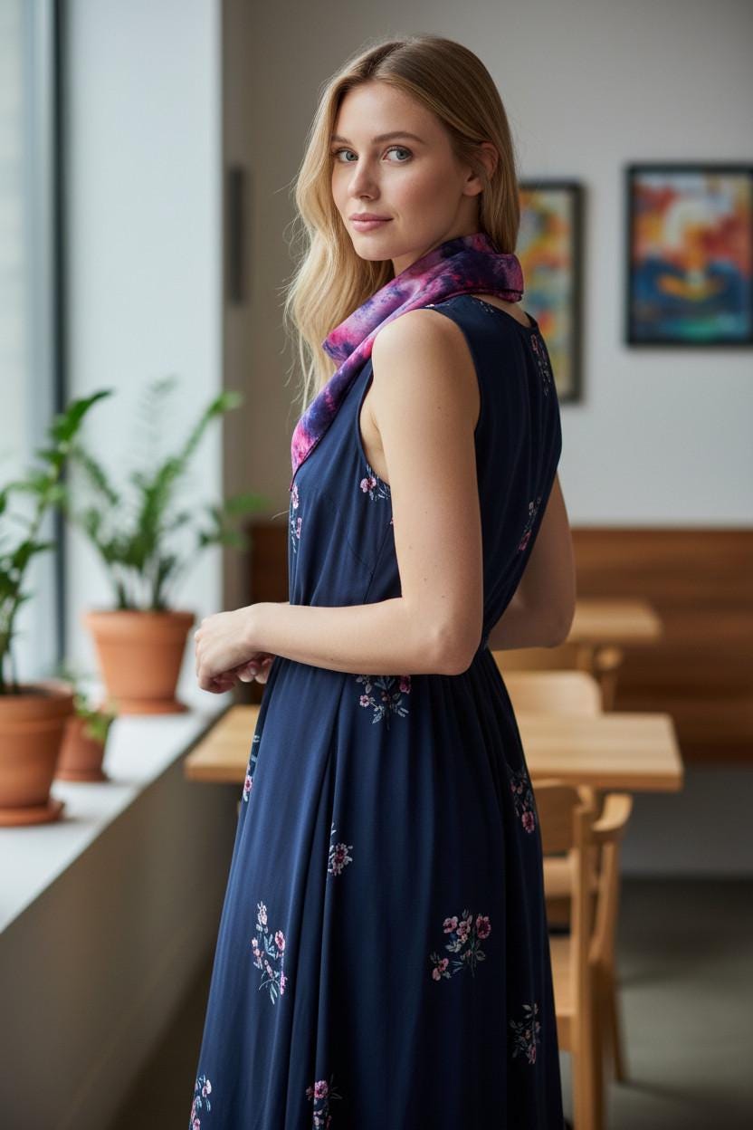 Handmade Icedyed Silk Scarf: Women's Fashion Neckerchief