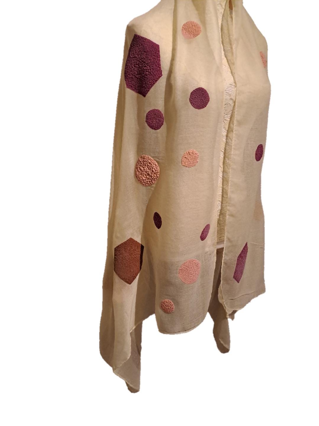 Handmade Scarf with Puff Vinyl Pattern | Unique Geometric Design Wrap | Soft and Stylish Accessory