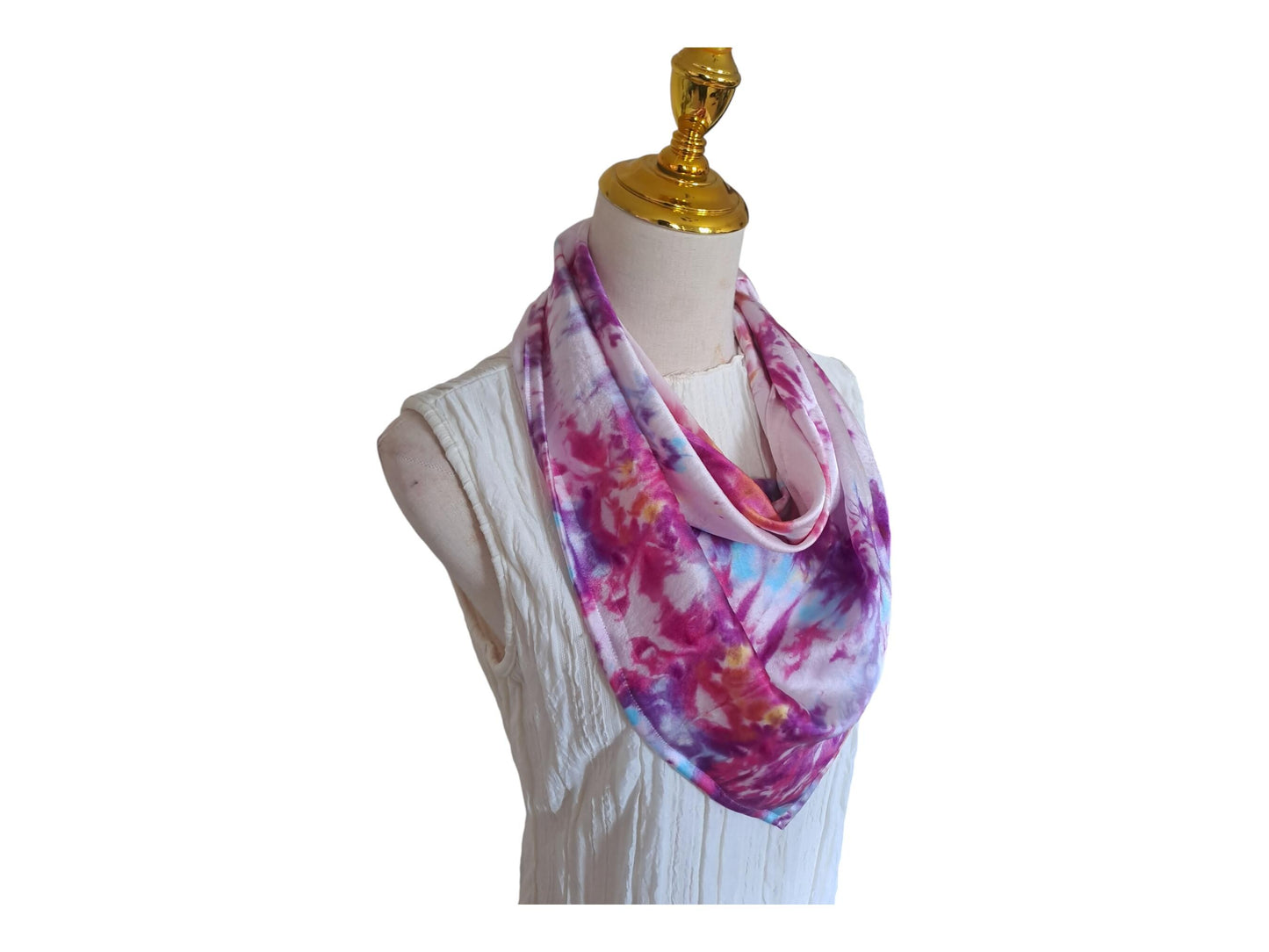 Purple tie dyed scarf, handmade mulberry silk triangle scarfs, soft shiny scarf.