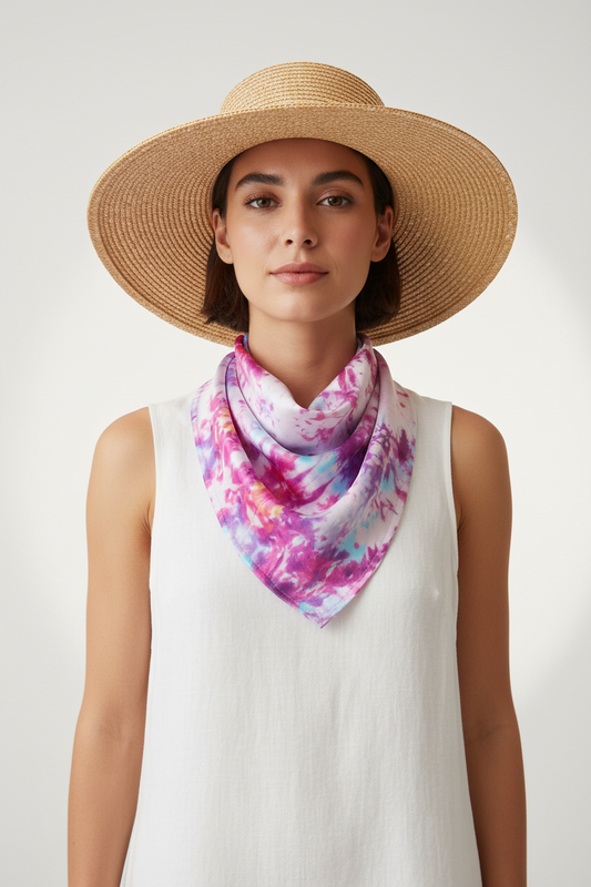 Purple tie dyed scarf, handmade mulberry silk triangle scarfs, soft shiny scarf.