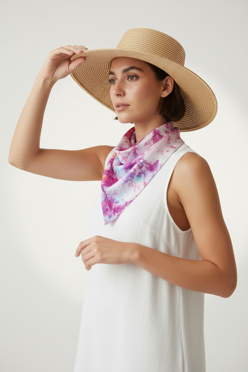 Purple tie dyed scarf, handmade mulberry silk triangle scarfs, soft shiny scarf.