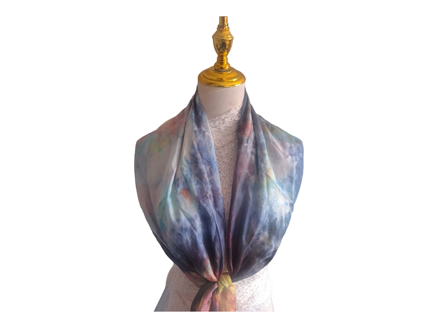 Icedyed Tie-Dyed Silk Scarf: Handmade Blue Emerald Square Scarf