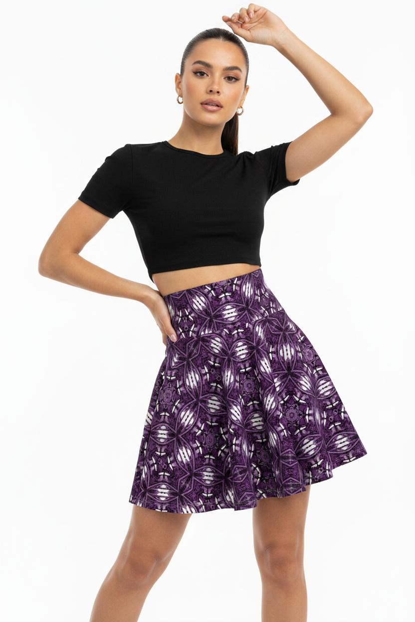 Purple Kaleidoscope Skater Skirt — Abstract Mandala Print