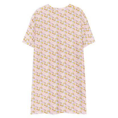 T-shirt dress, Light Peach Pink Elegant T-Dress- Abstract Print