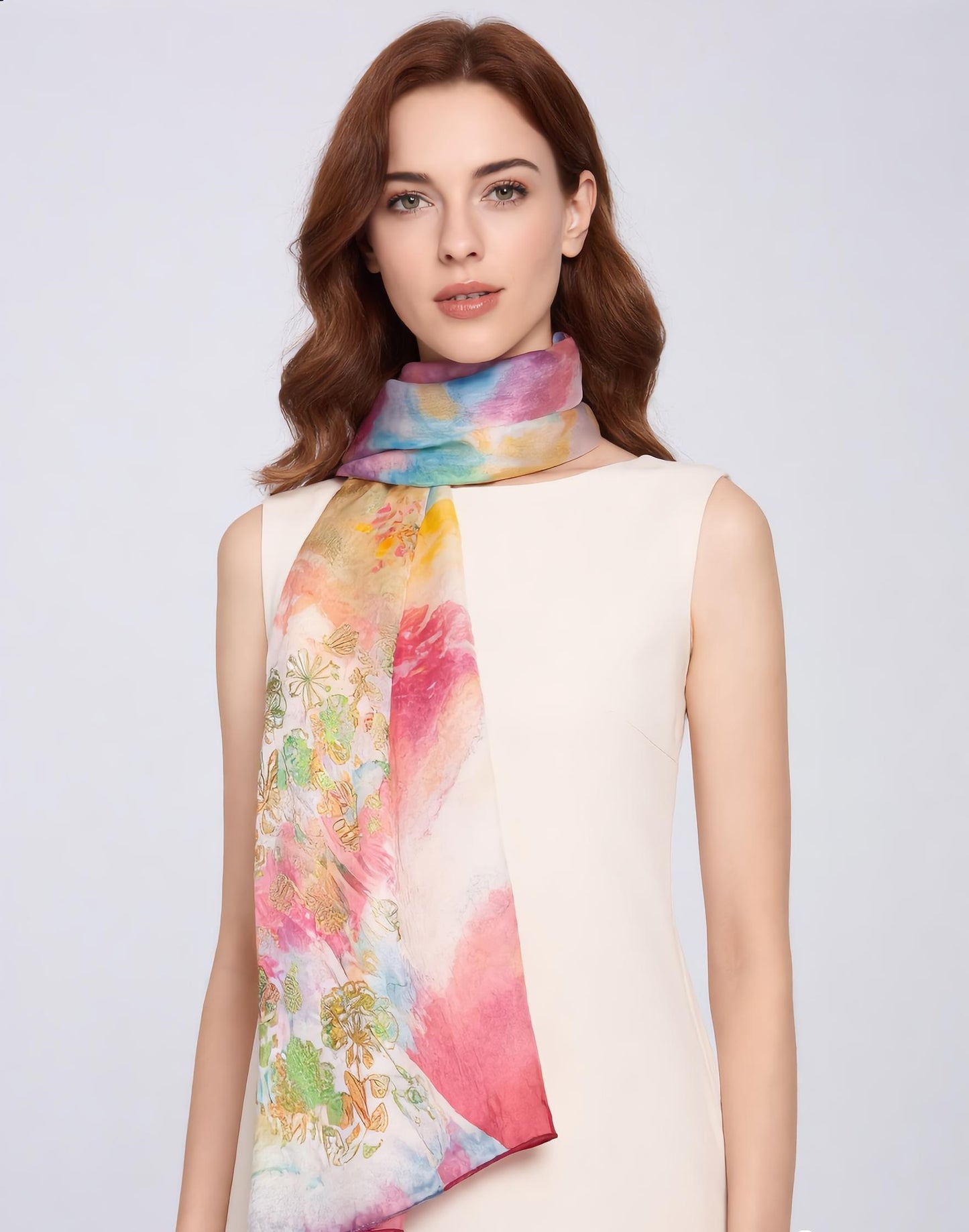 Floral Scarf Bundle – Pink & Orange Hand-Painted Style, Set of 2