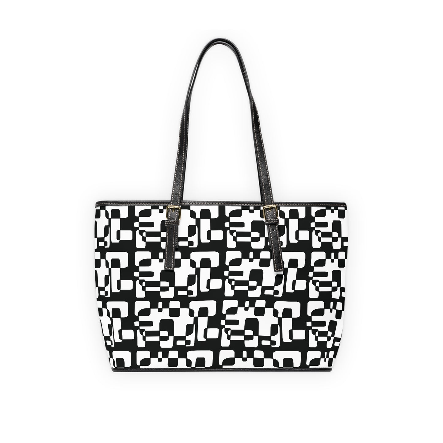 Geometric Black & White PU Shoulder Bag