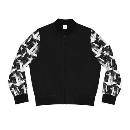 Abstract Patterned Bomber Jacket: Black & White Sleeve Design