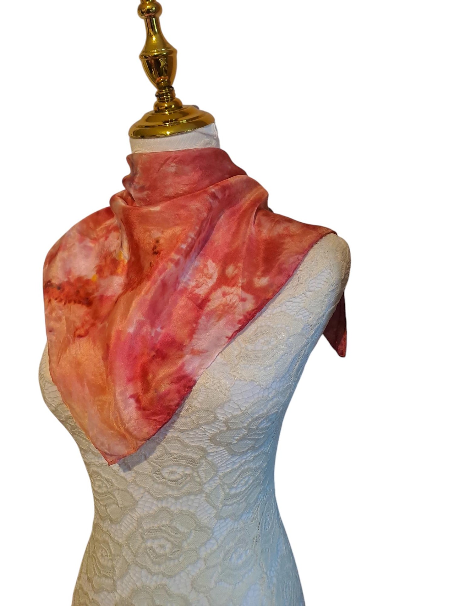 Handmade Ice-Dyed Silk Neckerchief: Golden Yellow & Red