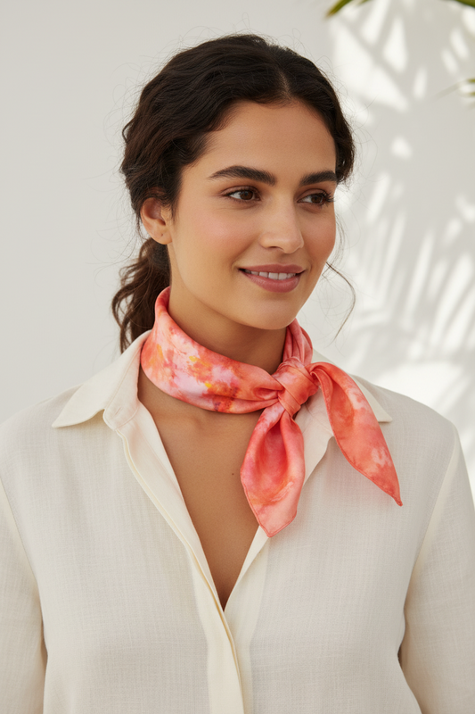 Handmade Ice-Dyed Silk Neckerchief: Golden Yellow & Red