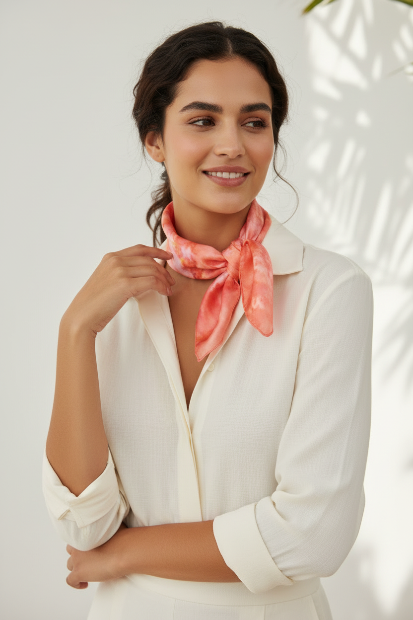 Handmade Ice-Dyed Silk Neckerchief: Golden Yellow & Red