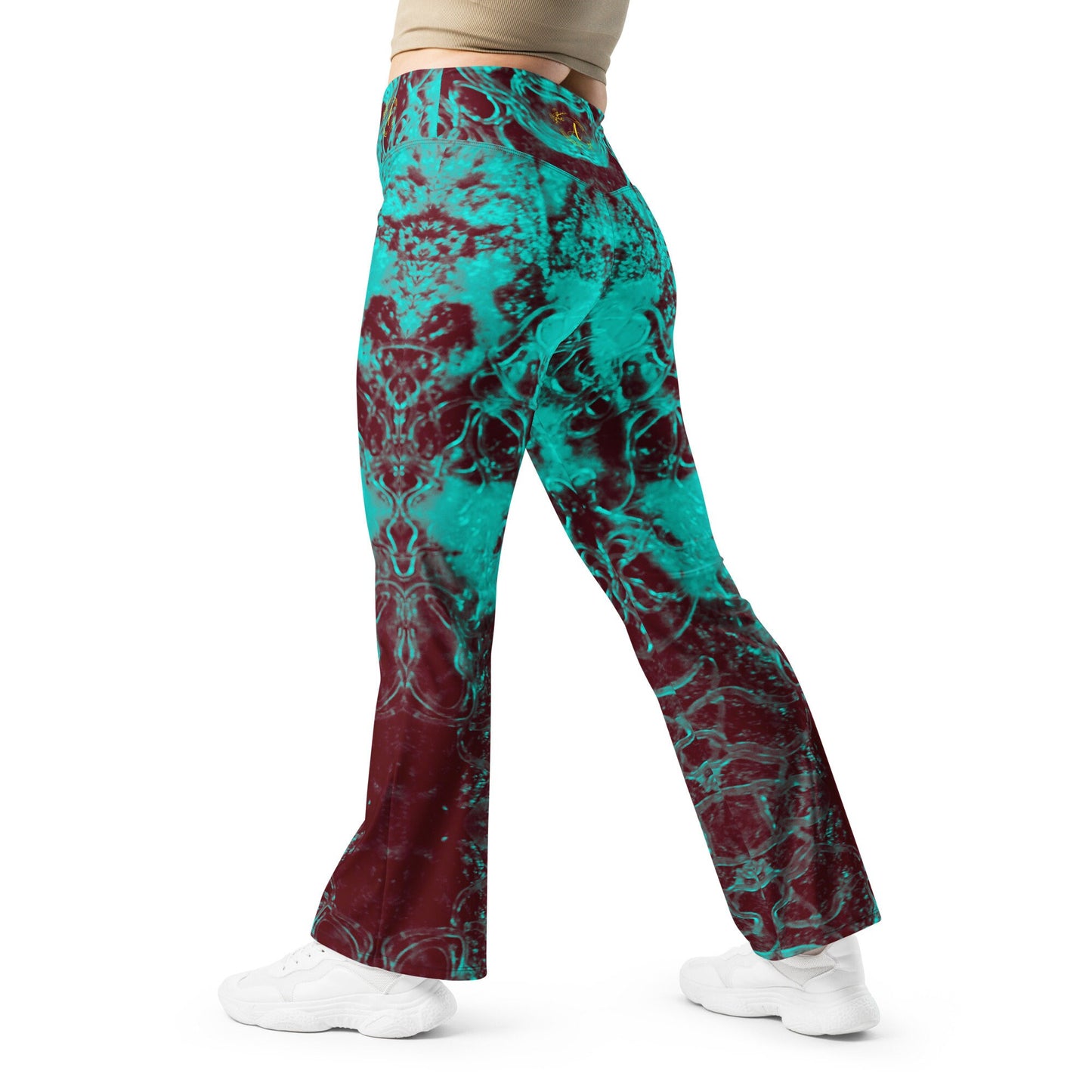 High-Waisted Flare Leggings: Recycled Polyester Stretchy Yoga Pants