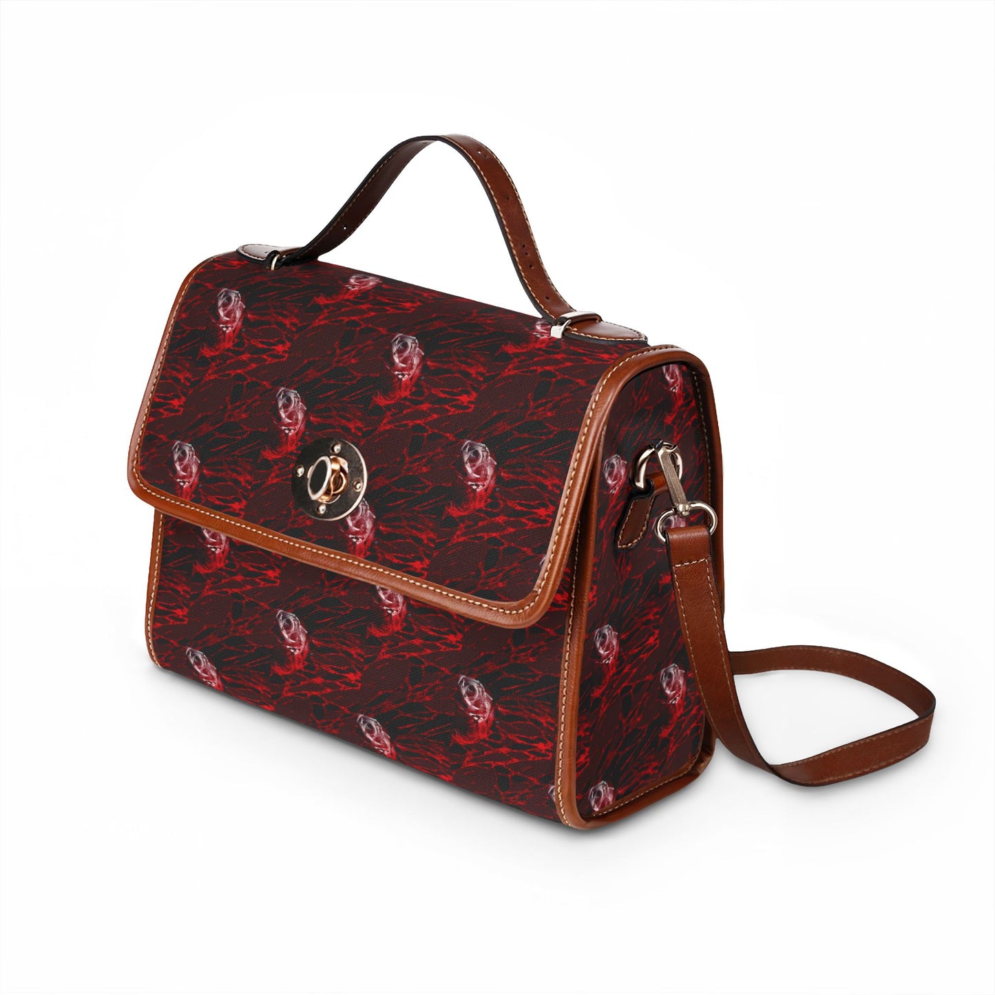 Waterproof Canvas Bag — Gothic Red Smoke Pattern Satchel